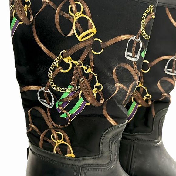 RALPH LAUREN COLLECTION Black Rubber Leather Printed
Nylon Knee Boot 10-10 1/2B - Picture 2 of 13